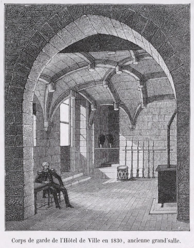 Corps de garde de l'Hôtel de Ville en 1830, ancienne grand'salle