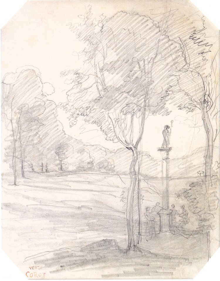 Corot - Landschaft mit Heiligenfigur auf einer Säule