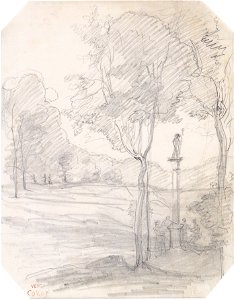 Corot - Landschaft mit Heiligenfigur auf einer Säule