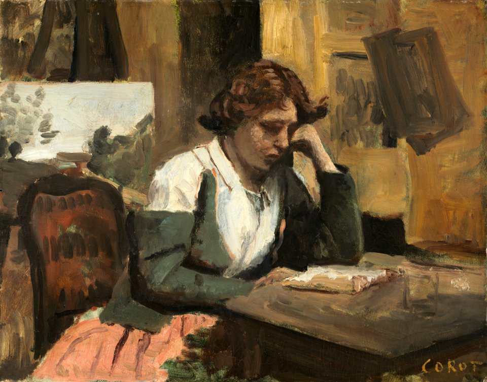 Young Girl Reading by Jean-Baptiste-Camille Corot c1868