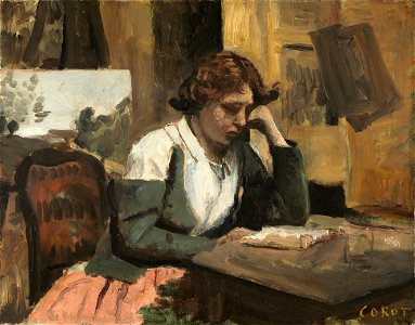 Young Girl Reading by Jean-Baptiste-Camille Corot c1868