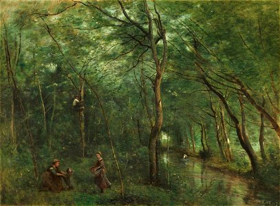 Jean-Baptiste-Camille Corot - L'anguille ramasseurs (1860-1865). Free illustration for personal and commercial use.