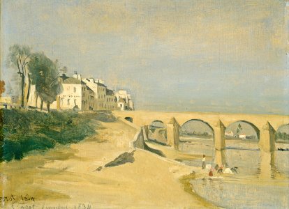 Jean-Baptiste-Camille Corot - Pont sur la Saône à Mâcon (1834). Free illustration for personal and commercial use.