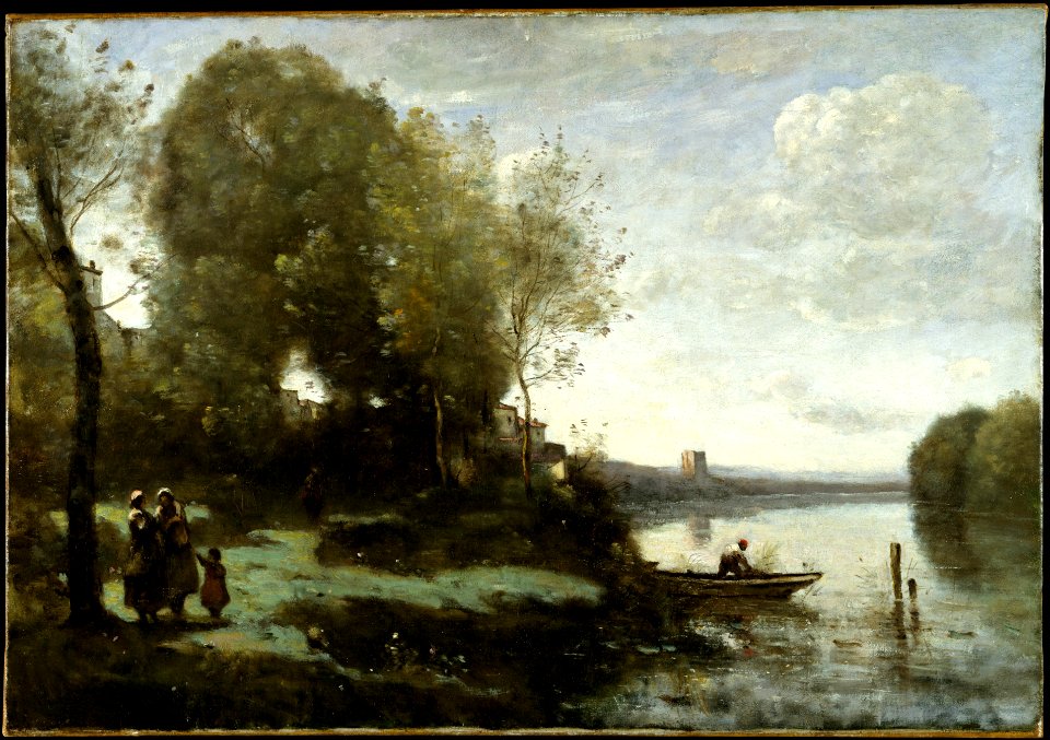 Corot, River with a Distant Tower