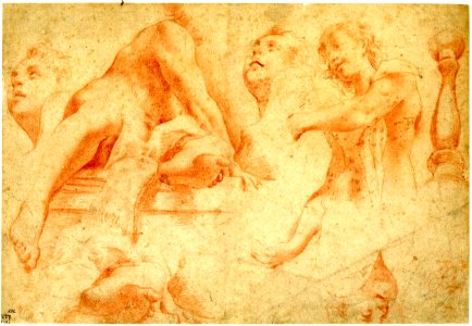 Correggio - After - Detail studies of adolescents on the balustrade, after Correggio, 1895,0915.726