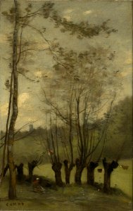 Jean-Baptiste-Camille Corot - Prairie avec des saules, Montlhéry (1860s). Free illustration for personal and commercial use.