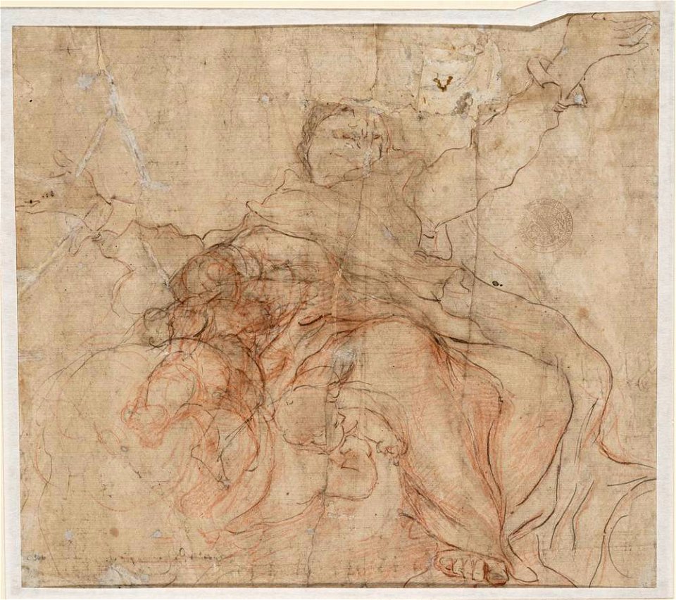 Correggio - Mariä Himmelfahrt (flüchtige Studie der Maria mit Putti; recto), C 366, v