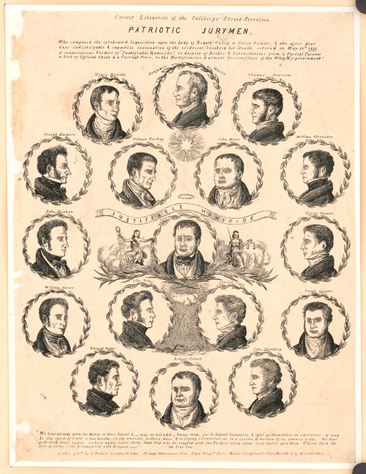 Correct likenesses of the Calthorpe Street seventeen patriotic jurymen - CJG. LCCN2017660433