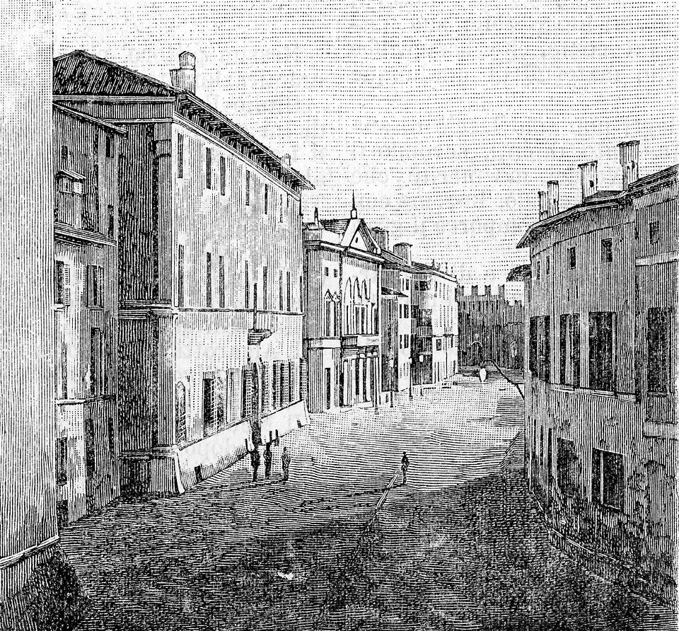 Correggio – Piazza del Mercato e Rocchetta (xilografia)