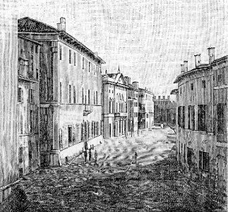 Correggio – Piazza del Mercato e Rocchetta (xilografia)