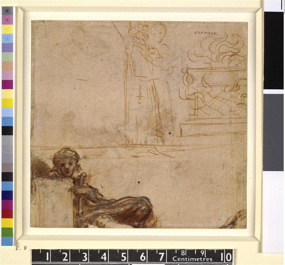 Correggio - Two figures before a flaming altar, a sibyl holding a table, 1902,0617.2
