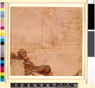 Correggio - Two figures before a flaming altar, a sibyl holding a table, 1902,0617.2