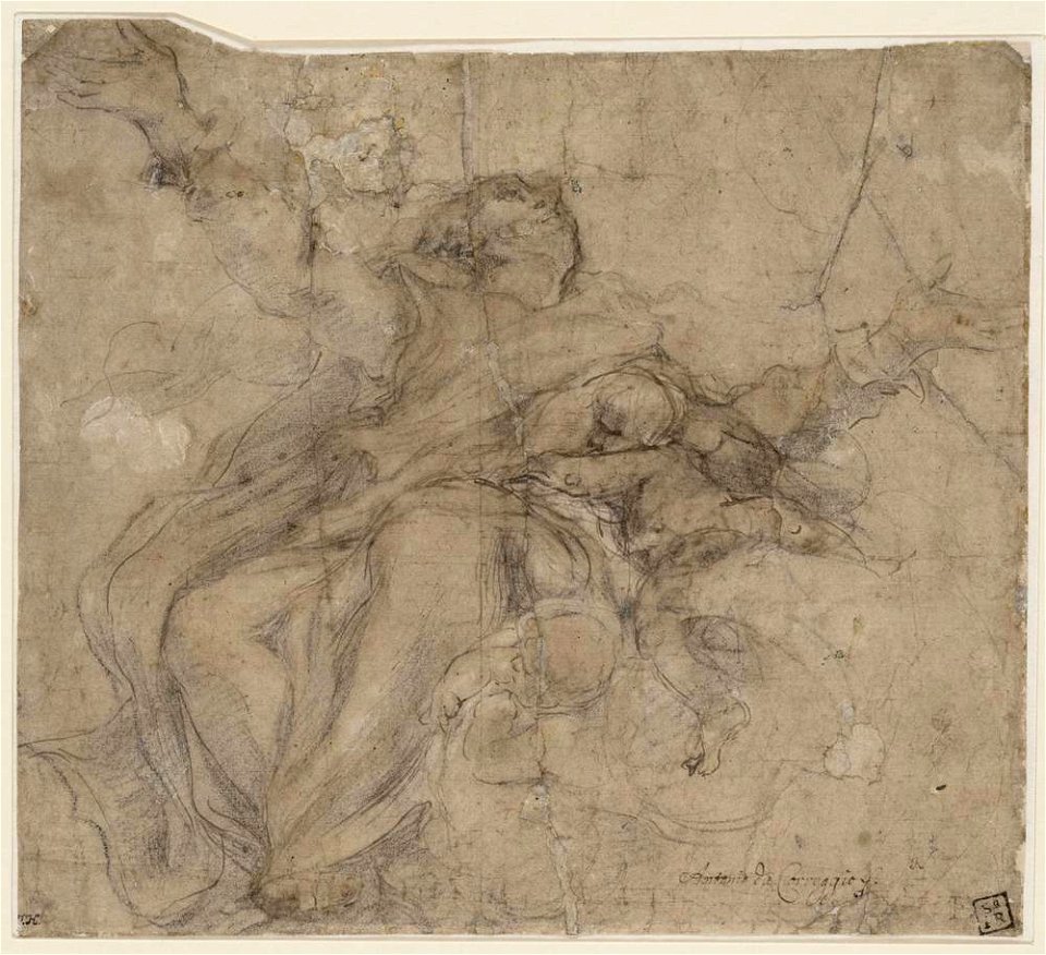 Correggio - Mariä Himmelfahrt (flüchtige Studie der Maria mit Putti; recto), C 366
