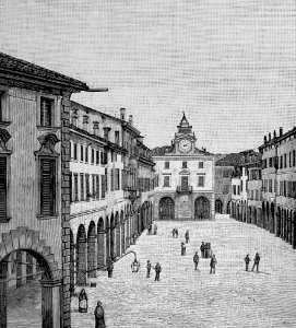 Correggio – Piazza principale, via Maestra (xilografia)
