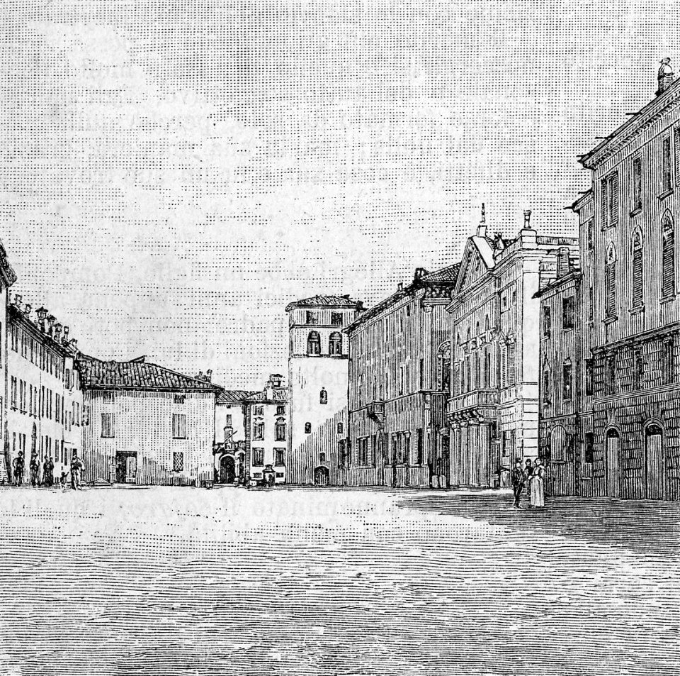 Correggio – Piazzale e Corso Cavour (xilografia)
