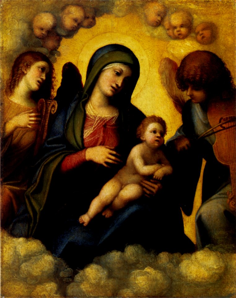 Correggio, madonna col bambino tra due angeli musicanti