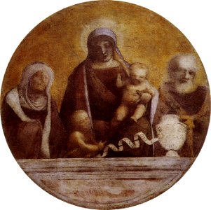 Correggio, sacra famiglia coi santi elisabetta e giovannino