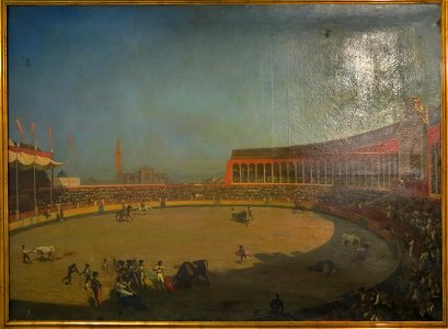 Corrida en la plaza de toros de Sevilla. Louis Ginain (1852). Free illustration for personal and commercial use.