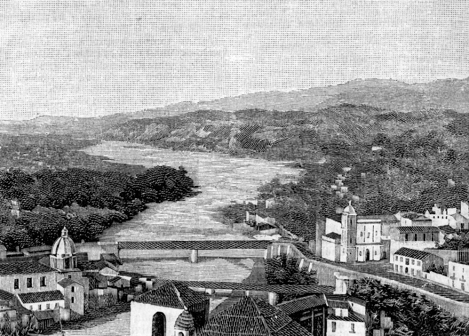 Cosenza – La valle del Crati vista dalle Cappuccinelle (xilografia)