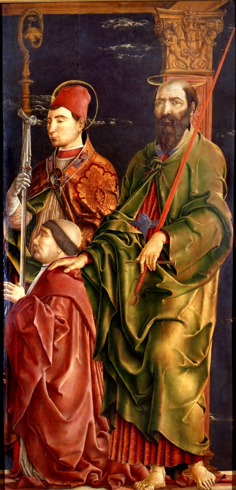 Cosmè tura, santi paolo e maurelio con bartolomeo roverella