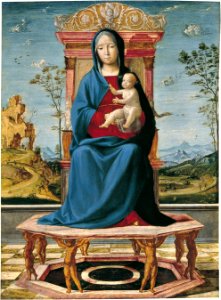 Lorenzo Costa - La Vergine e il Bambino in trono (Museo Thyssen-Bornemisza). Free illustration for personal and commercial use.