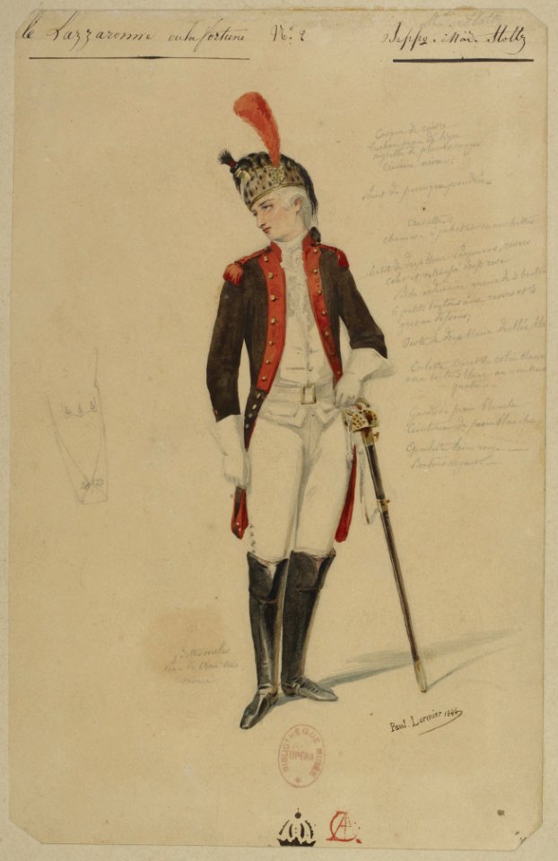 Costume design by Lormier for Rosine Stoltz as Beppo in the opera 'Le lazzare' - Gallica