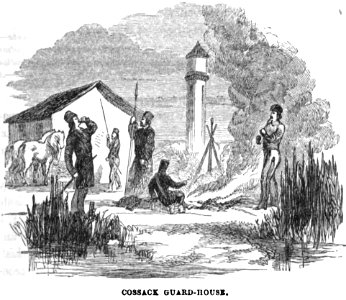 Cossack guard-house. Edmund Spencer. Turkey, Russia, the Black Sea, and Circassia.P.147. Free illustration for personal and commercial use.