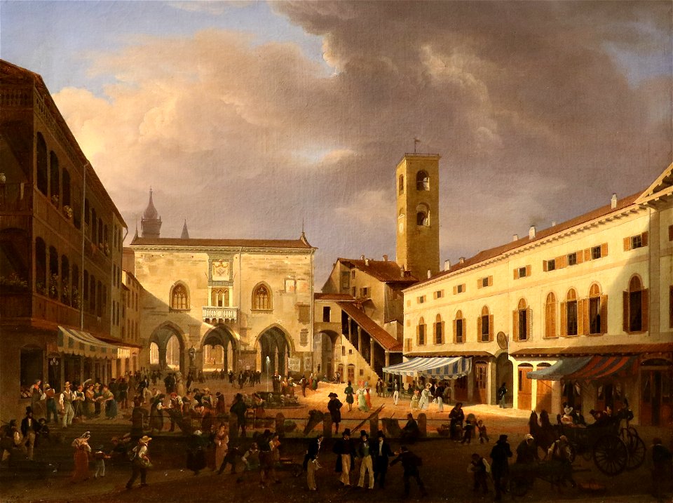 Costantino Rosa (Bergamo 1803-1878) - Veduta della Piazza grande di Bergamo (Piazza vecchia in Bergamo alta) (1833) - Accademia Carrara Bergamo