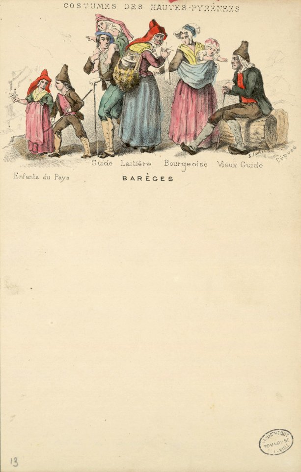 Costumes des Hautes-Pyrénées - Barèges - Enfants du pays, guide, laitière, bourgeoise, vieux guide - Fonds Ancely - B315556101 A PAPIER 2 014