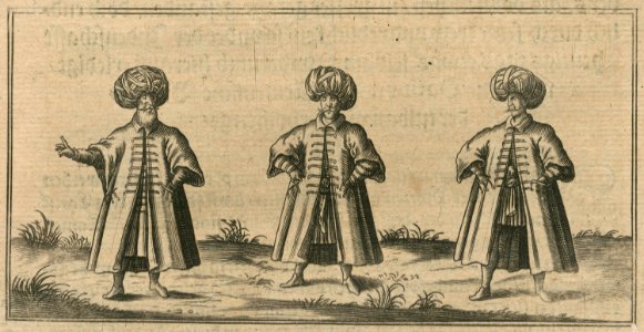 Costumes of Jewish people from Rhodes island, worn by Jacob Breuning and his companion Carlier de Pinon On the left, the - Breuning Von Buchenbach Hans Jacob - 1612