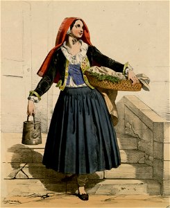 Costume des Eaux-Bonnes (Femme portant un panier et un seau) - Fonds Ancely - B315556101 A DEVERIA 007
