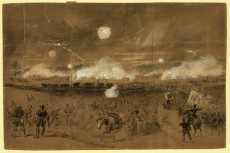 Couch's Corps forming line of battle in the fields at Chancellorsville to cover the retreat of the Eleventh Corps disgracefully running away LCCN2004660458