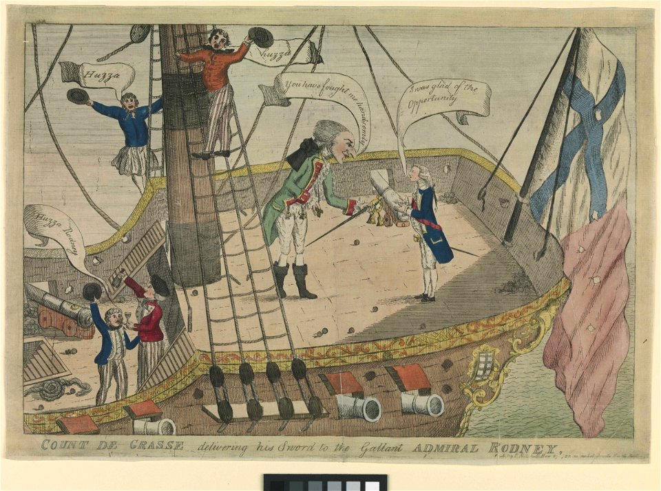 Count de Grasse delivering his sword to the Gallant Admiral Rodney (caricature) RMG PW3711