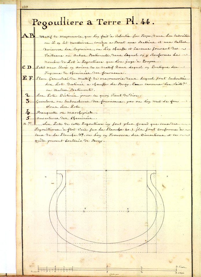 Coupe d'un pot à poix (terrestre) XVIIIè siècle