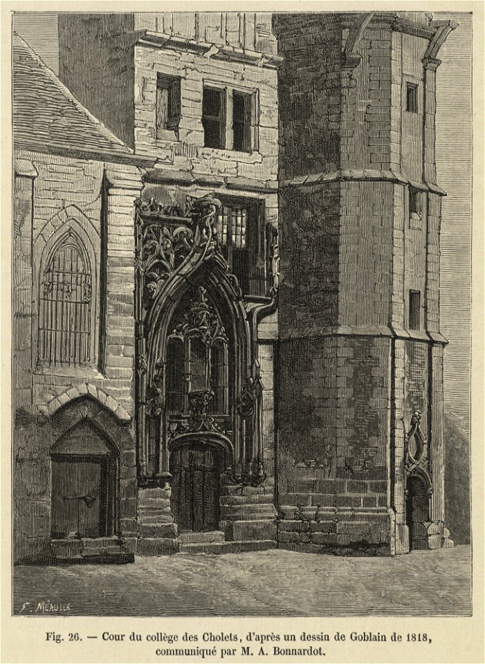 Cour du collège des Cholets, d'après un dessin de Goblain de 1818, communiqué par M.A. Bonnardot