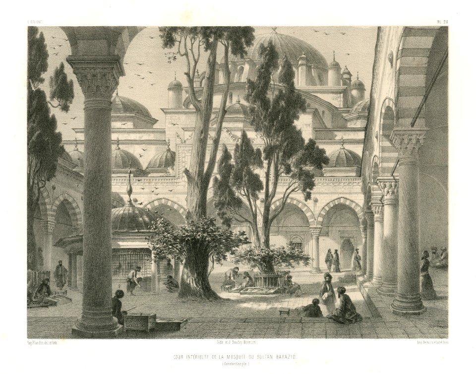 Cour intèrieure de la mosqué du Sultan Bayazid (Constantinople) - Flandin Eugène - 1853
