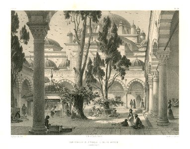 Cour intèrieure de la mosqué du Sultan Bayazid (Constantinople) - Flandin Eugène - 1853
