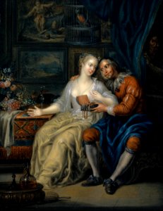 Couple with Matchmaker by Johann Georg Platzer. Free illustration for personal and commercial use.