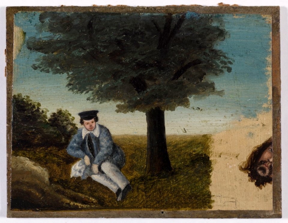 Courbet - Autoportrait de Gustave Courbet à l'âge de quatorze ans ; fragment de tête barbue, Vers 1833