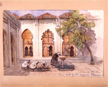 Cour de la grande Mosquée. Tlemcen. Algeriet. Muslimsk gudstjänstlokal. Fritz von Dardel - Nordiska Museet - NMA.0037308