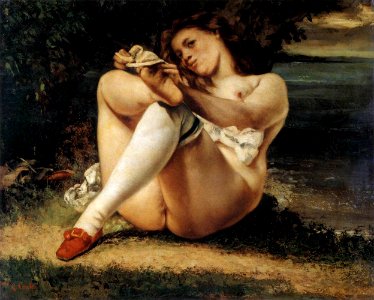 Courbet, Gustave - Woman with White Stockings - c. 1861. Free illustration for personal and commercial use.