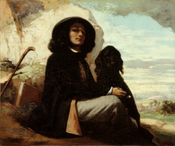 Gustave Courbet - Self-Portrait with Black Dog - WGA05480. Free illustration for personal and commercial use.