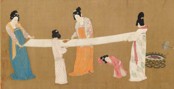 Court Ladies Preparing Newly Woven Silk (cropped to show the ironing)