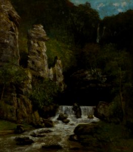 Landscape with Waterfall by Gustave Courbet. Free illustration for personal and commercial use.