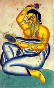 Courtesan with a mirror (recto); Krishna on horse with cowgirls (verso) (6124605141)