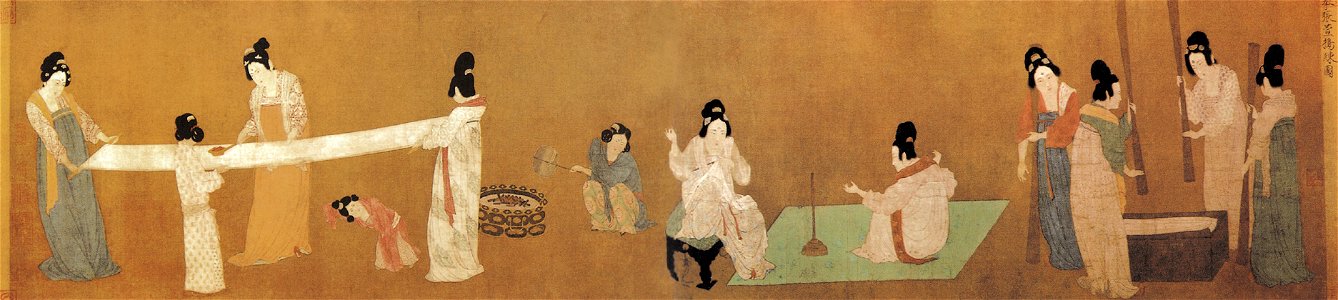 Court Ladies Preparing Newly Woven Silk (捣练图) by Emperor Huizong (1082–1135)