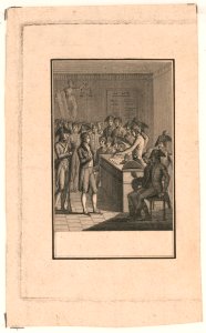 Court scene, possibly during the reign of terror, with the accused man standing before the revolutionary tribunal LCCN2013646799