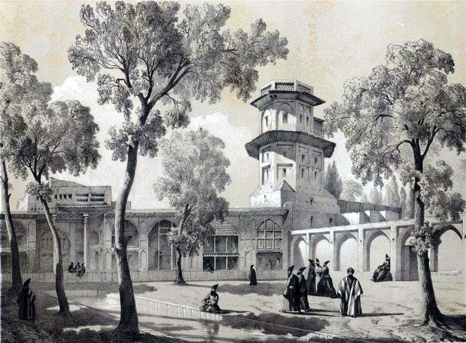 Courtyard of the seraglio , Qazvin by Eugène Flandin