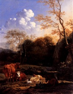 Cows and Sheep at a Stream 1655-1656 Karel Dujardin. Free illustration for personal and commercial use.