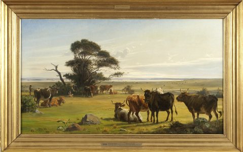 Cows in a Meadow (Carl Otto Haslund) - Nationalmuseum - 20993. Free illustration for personal and commercial use.